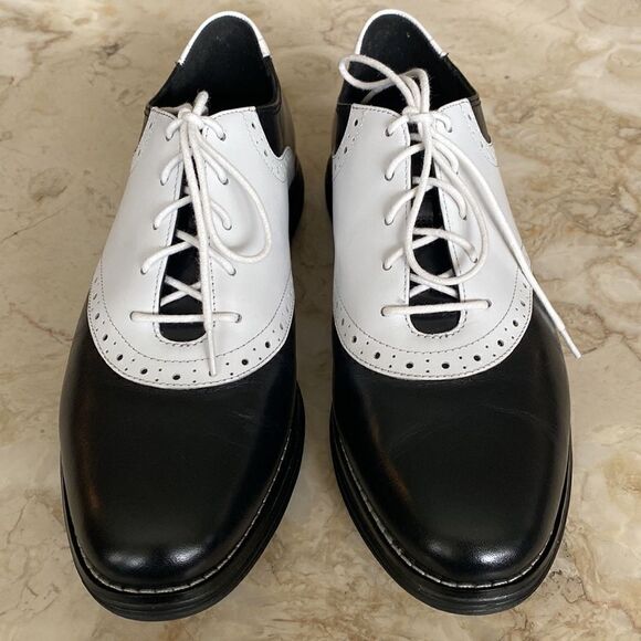 Cole Haan Grand OS Black & White Leather Saddle Golf Shoes - Picture 7 of 13